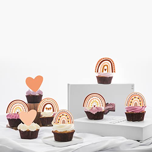 48Pcs Boho Rainbow Party Cupcake Toppers For Boho Rainbow Birthday Party Decorations #TOP5