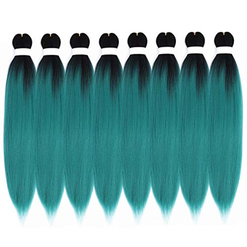 Ombre Pre Stretched Braiding Hair Dark Green Synthetic Braiding Hair for Crochet Braids 8 Packs By Leticia