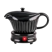 OVENTE Electric Gravy Boat Warmer with Ceramic Pot and Lid, Detachable Warming Base and Easy-Pour Spout, 13.5 Ounce Ideal for Small Parties, Entertaining, Thanksgiving and Holiday, Black FW024589B