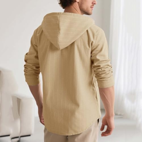 Mens Striped Cotton Linen Shirt Button Down Lightweight T-Shirts with Hood Casual Loose Business Summer Beach Wedding3