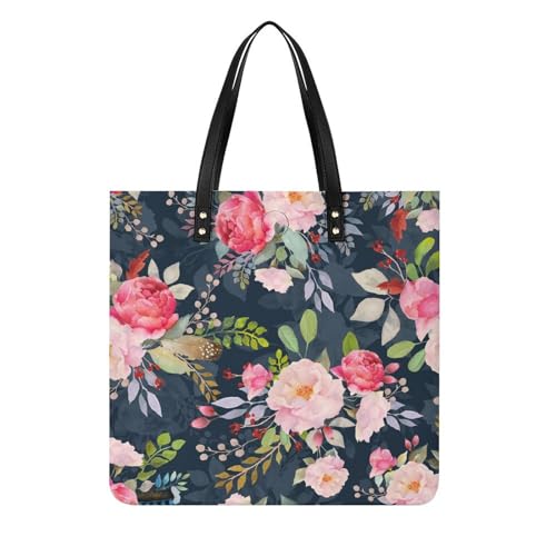 Sac cabas aquarelle roses pour femme - Grand tote bag de voyage 39x39cm