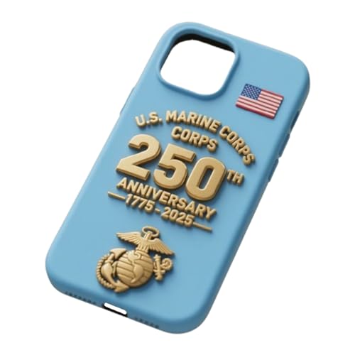 KoovDem 3D Text Marine Corps 250th Anniversary for iPhone Case, Compatible with for iPhone 13-16 Max Pro, Protective Cover (Blue)