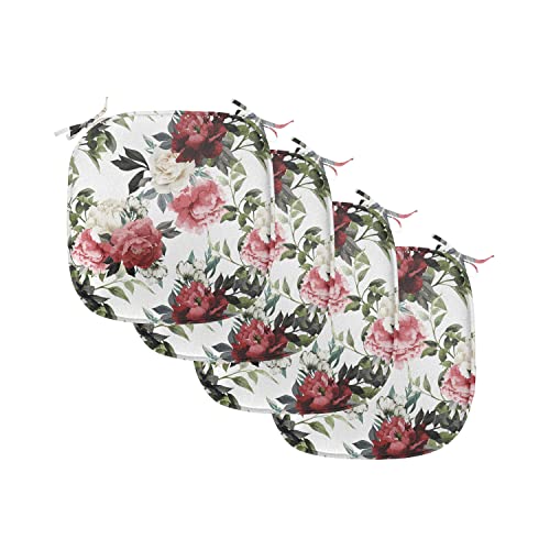 Ambesonne Shabby Flora Chair Seating Cushion Set of 4, Country Style Floral Flower Roses Watercolor Image Art, Anti-Slip Seat Padding for Kitchen & Patio, 16