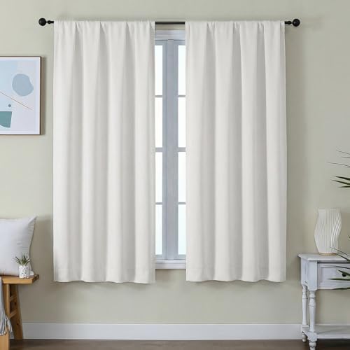 Simplebrand Ava Ivory Light Filtering Curtains for Bedroom 63 Inc...
