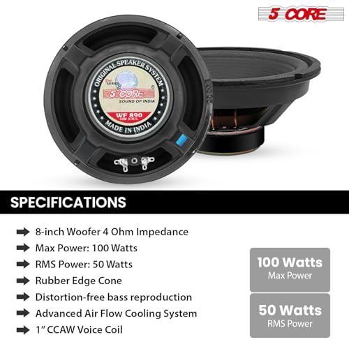 5 CORE Subwoofer 500 Watt Car Sub Woofer Speaker 4 Ohm w Deep Bass Replacement Component Subwoofers for Auto Truck Vehicle (WF 8 120 PP 4OHM 2PCS) - Thumbnail 7