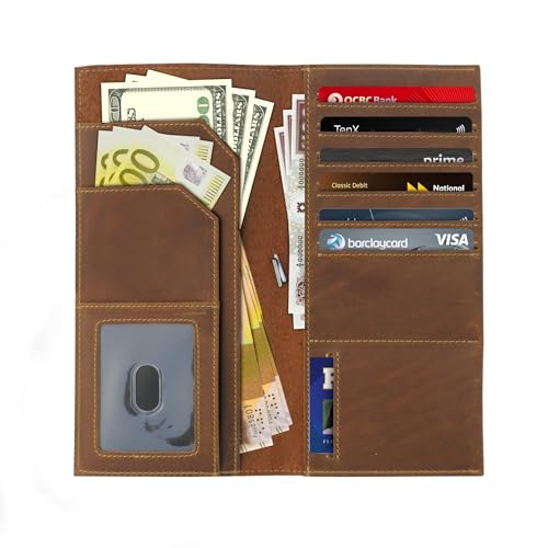 Image of Leather Travel Wallet with Passport Holder - Genuine Leather Case with RFID Blocking for Men and Women - Passport Wallet, Leather Folding Wallet for Passports, Brown, tall, Tall