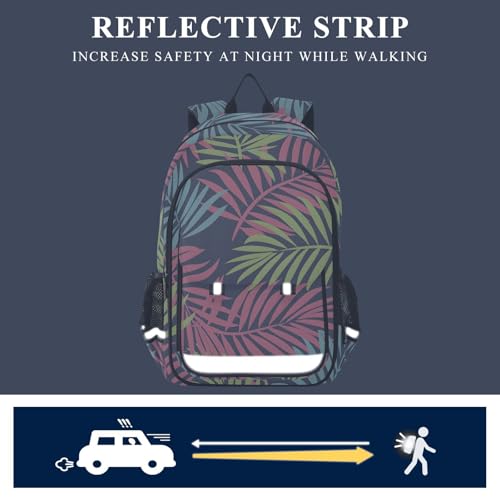 senya Neon Tropical Palm Leaves Backpack Water-Resistant Bag Lightweight Bookbags with Reflective Strip4
