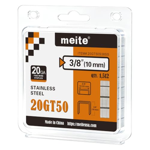Image of meite T50 Stainless Steel Staples Marine, Type 140/10 mm Heavy Duty Staples for Staple Gun - 1512 Counts, 20 Gauge 10.5 mm Crown T50 Upholstery Staple for Salt Water, Marine Applications