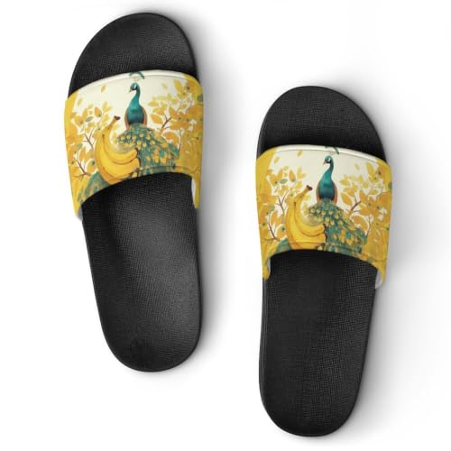 Sandales de maison paon jaune banane antidérapantes : évitez les glissades en 37