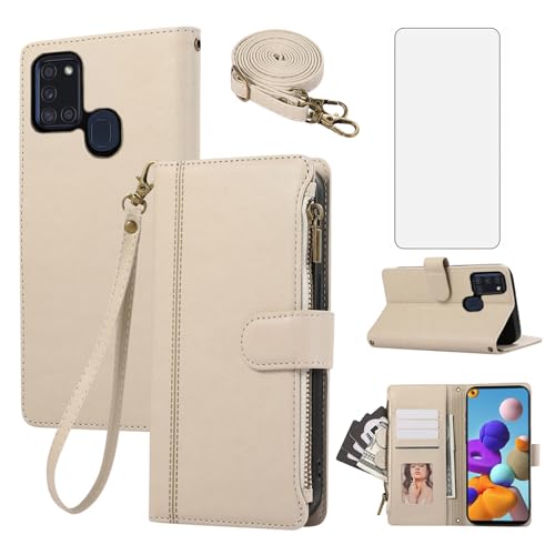 Coque Samsung Galaxy A21S portefeuille avec fermeture éclair pour ranger cartes et monnaie