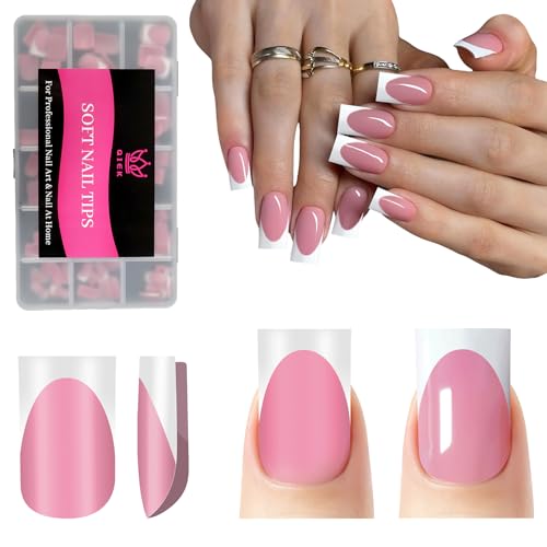Qiek French Tips Press On Nails - 150Pcs Deep Pink Short Square Soft Gel Nail Tips Pre-Designed 15 Sizes Fake Nails for Nail Art DIY False Nails Salon Quality Manicure at Home Gifts For Women