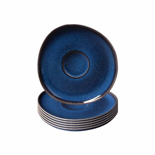 Villeroy & Boch like. by Lave Bleu Kaffeeuntertassen 6er Set, 15 cm, Untertassen mit einzigartiger Glasur, Steingut, Blau