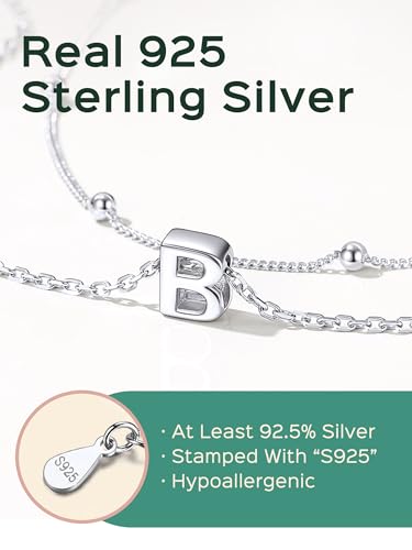 ChicSilver Layered Initial Necklace for Women, 925 Sterling Silver Personalized Letter A-Z Pendant Necklaces, Hypoallergenic Silver Choker with Adjustable 16" Rolo Chain, Dainty Birthday jewelry4