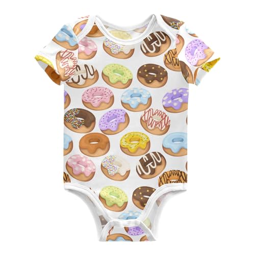 Aflyko Baby Bodysuit Short Sleeve Delicious Donut Toddler Stretchy Outfit Comfy Fall Trendy Jumpsuit Breathable Lightweight Fashion Baby Girls Shirts 9-12 Months