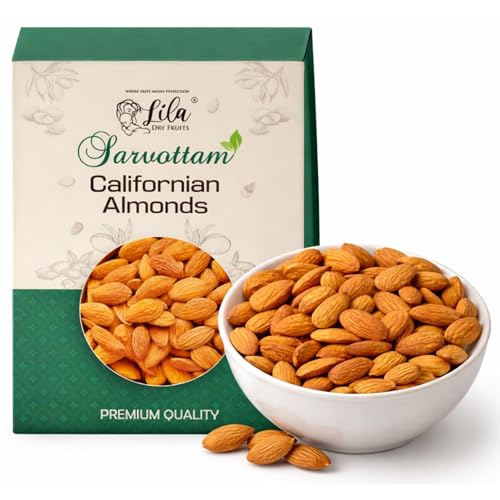 Image of LILA DRY FRUITS Premium Sarvottam Almonds 200 grams Crunchy Badam Nuts for Daily Snacking, Cooking & Healthy Eating | Natural Whole Almond Kernels Perfect for Gifting