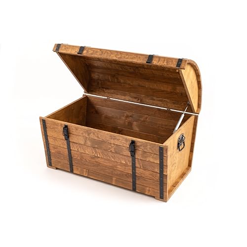 CREATIVE COOPER Baúl de madera de 180 l – Maletín de almacenamiento clásico de madera de aliso aceitada – Diseño vintage – para salón, terraza y jardín – 80 x 50 x 50 cm