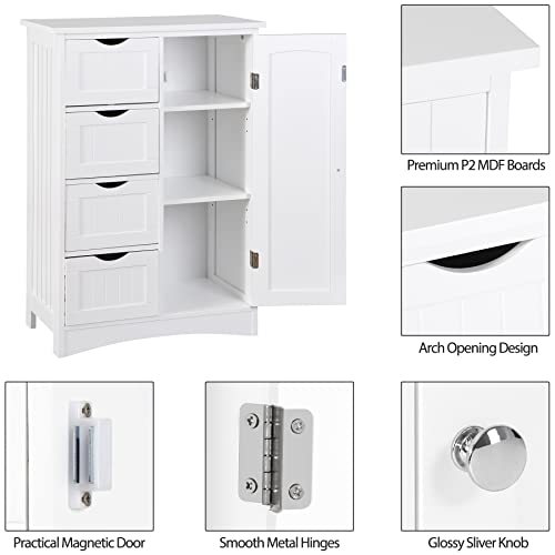 Super Deal Freestanding Bathroom Floor Storage Cabinet With 4 Drawers And Adjustable Shelves thumb #4
