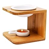 Fanxina Wood 80ML Ceramic Tea Light Holder Essential Oil Candle Holder Wax Warmer Wooden Oil Burner Warmer Candle Holder
