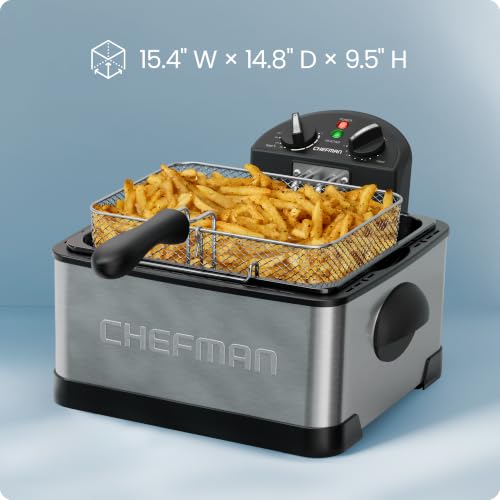 Chefman 4.5 Liter Deep Fryer w/Basket Strainer, XL Jumbo Size, Adjustable Temperature & Timer, Perfect for Fried Chicken, Shrimp, French Fries, Chips & More, Removable Oil-Container, Stainless Steel - image 8