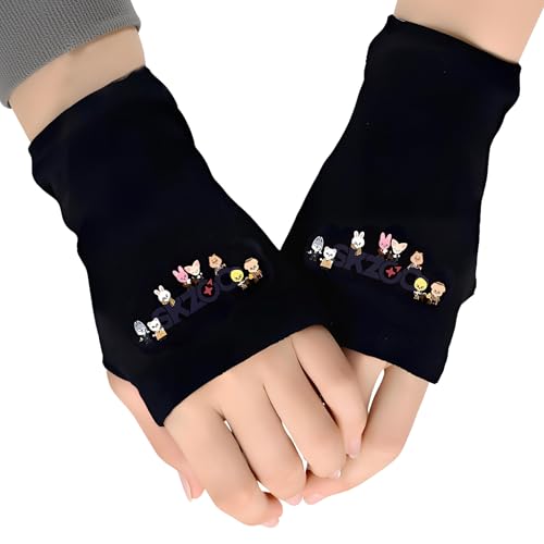 ARHZ 1 par Stray Skzoo Kids Guantes Sin Dedos, guantes de punto Stray Guantes de invierno negros Kpop, regalo para fans Kpop para Stay(B)