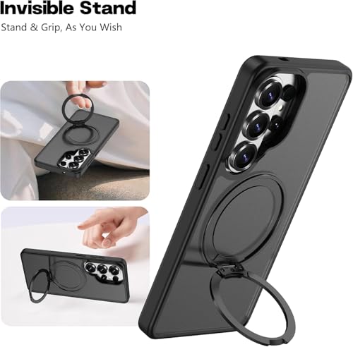 Image of DIZORO TPU Magnetic 360 Ring Stand Case Fit Compatible with Samsung Galaxy S26 Ultra Case, Compatible with MagSafe & Wireless Charging,Military Grade Drop Tested,Translucent Kick Back Cover (Black)