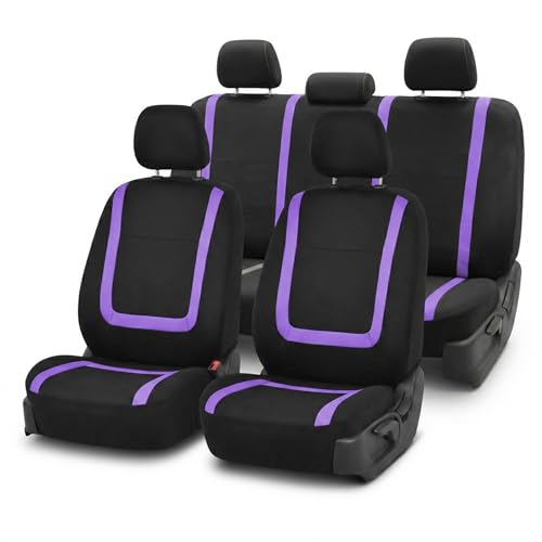 Image of FH Group Car Seat Covers Full Set Cloth - Universal Fit Automotive Seat Covers, Low Back Front Seat Covers, Solid Back Seat Cover, Washable Car Seat Cover for SUV, Sedan and Van Purple