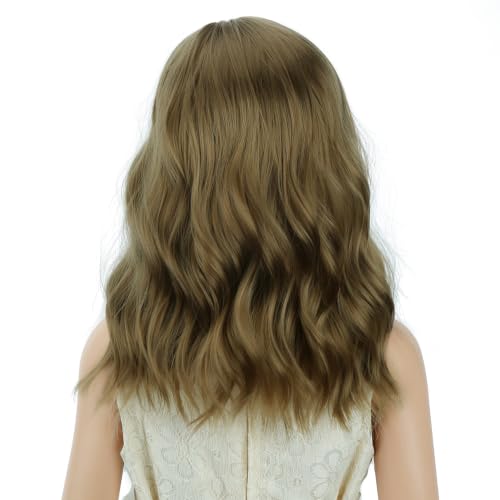 Image of PATTNIUM Dark Blonde Short Curly Wavy Wigs for Kids Girls Ash Blond Side Part Shoulder Length Heat Resistant Synthetic Wig Halloween Cosplay Costume Party Daily Wigs