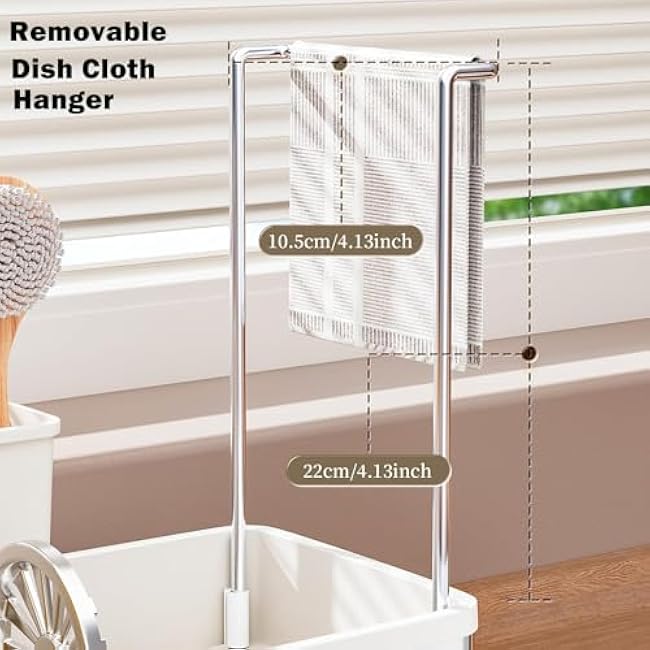 Sponge Holder for Kitchen Sink,Sink Caddy Organizer with Removable Brush Holder,Kitchen Countertop Soap Dispenser Storage with Detachable Towel Rack,White