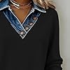 T Shirts for Women UK, Women's Denim Patchwork Sweatshirt Pullover Long Sleeve V-Neck Shirt Blouse Button Down Shirts Trendy Ladies Blouses Tops Casual Lightweight Spring Fall Outfits​ #4
