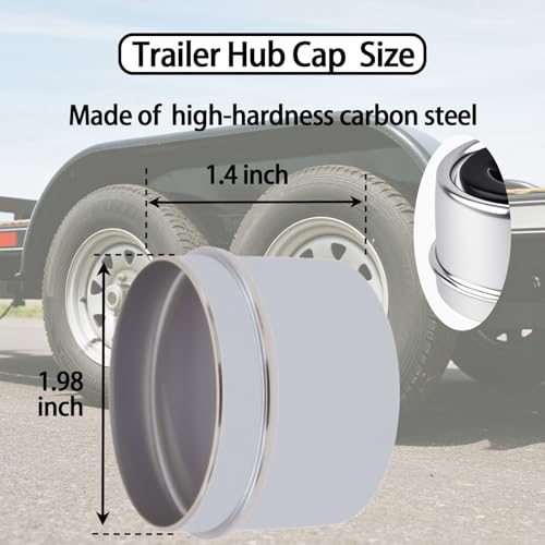 Image of 1.98 inch Trailer Bearing Dust Cap, 2Pcs Trailer Hub Cap with Extra 2Pcs Grease Rubber Plugs, Trailer Axle Grease Cap for Most 2000 to 3500 Pound Trailer RV Camper Wheel Cover Axle