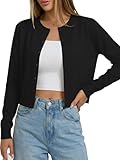 LaGracia Womens Cropped Cardigan Sweaters Button Down Sweater for Women Long Sleeve Open Front Cardigans Button Down Crop Sweater Lightweight Knit Spring Fall Y2k Outfits Trendy Black L