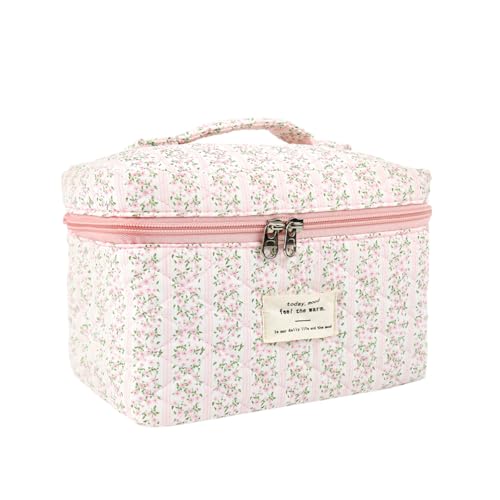 Image of MAYCREATE Cotton Makeup Bag Cute Floral Print Makeup Organizer Soft Travel Toiletries Cosmetic Bags Office Stationeries Handbag, 25x16x15cm