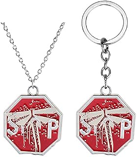 XCFS BEAUTY 2PCS One Set The Last Of Us Engraved And Firefly Round Charm Pendants and Key Chain Silvertone Plated Red Charms Pendant Necklaces For Fans