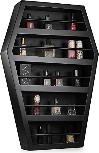 GUTE XL Coffin Makeup Brush Holder - Goth Coffin Shelf, Coffin Makeup Organizer - Accessories Storage for Home, Bedroom, Bathroom - Goth Decor for Storage or Display 24x15x4 - Spooky Décor