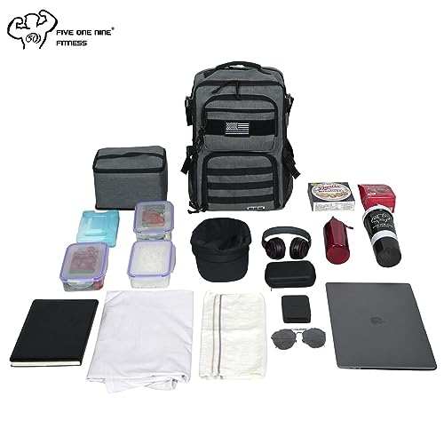 519 Fitness [Tactical All-Around] Modular Meal Prep Backpack - Stealth Grey - Fits 17" Laptop - Removable Meal Part, Hydration Bladder, 3 Containers, 2 Ice Packs & US Flag Patch