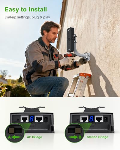 Image of Adalov WiFi 6 Wireless Bridge, Dual Band Gigabit WiFi Bridge with 5KM Long Range, 2.4G /5.8G, Compatible with Starlink, Plug & Play, Point-to-Point Wireless Bridge for Barn Garage Farm, IP65