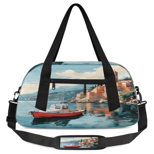 Scenic Sailing Ocean Waterproof Sports Gym Bag Portable Dance Gymnastics Work Out Bag Lightweight Travel Duffel Bag Overnight Weekender Bag
