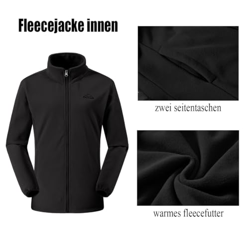 YSENTO Damen 3-in-1 Skijacke Winter Fleecejacke wasserdichte Winddichte Warme Funktions Outdoor Softshell Jacke mit Abnehmbarer Kapuze(Schwarz,L)