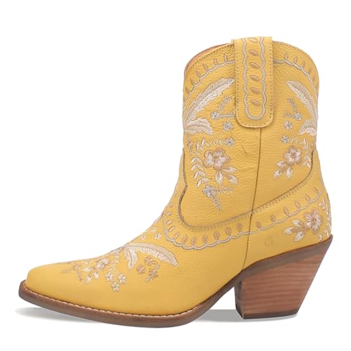 Image of Dingo Womens Primrose Floral Embroidered Snip Toe Casual Boots Ankle Mid Heel 2-3 inch