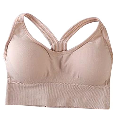 Womens Racerback No Underwire Sports Bra High-Impact Comfort Bras Stretch Push Up Breathable Gym Yoga Workout Bralette Beige