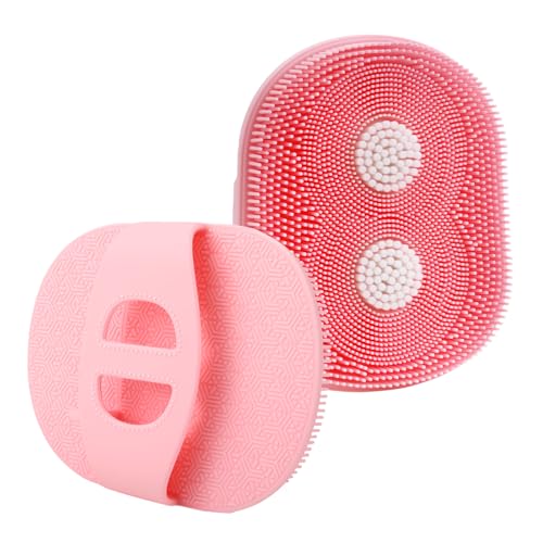 Silicone Body Scrubber 1Pack, Dual Flocking & Silicone Body Brush for Exfoliating, Shower Scrubber for Body & Bath, Non-Slip Bath Scrubber,Pink