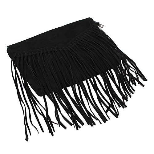 Suede Crossbody Bag with Fringe Vintage Tassel Purse Messenger Bag for Women Girls, Black4