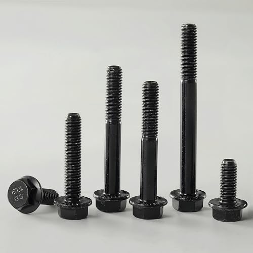 Image of M8 x 35mm Flanged Hex Head Bolts Flange Hexagon Screws, M8x1.25 Bolt, 10.9 Grade Alloy Steel, Hexagon Head Bolts, Black Zinc Finish, Full Thread, Quantity 10