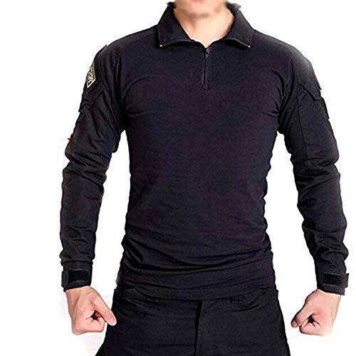 ATAIRSOFT: Camiseta de manga larga para hombre con coderas para el ejército Airsoft, color negro, Large