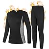 RIKUAOU Thermal Underwear Womens, Fleece Lined Warm Base Layer Set, Ultra Soft Long Johns Top and Bottom for Cold Weather Black Dark Gray