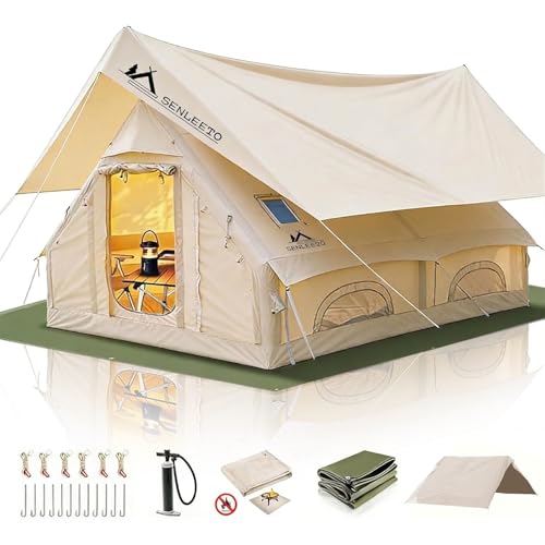 13' x 10' Inflatable Camping Tent for 8-10 Person, Easy Set-Up Blow Up Tents with Rainfly, Waterproof & Sunproof, 4 Season Glamping Inflatable Hot Tent with Stove Jack for Camping Adult