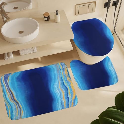 Ensemble rideau de douche bleu haut de gamme et tapis de bain denses