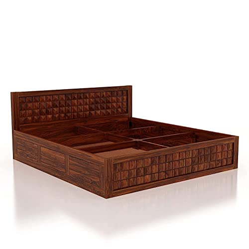 Image of SHRI MINTU'S ART Solid Sheesham Wood King Size Bed Without Storage | Wooden Double Bed Cot Bed for Bedroom Furniture | Palang Double Bed for Hotels | All (Queen, Brown 1)