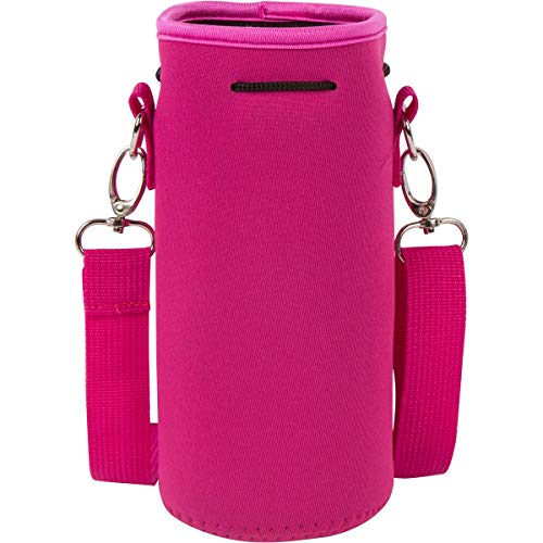 Made Easy Kit Neoprene Water Bottle Carrier Holder Bag Pouch with Adjustable Shoulder Strap Perfect for Carrying Stainless Steel, Water Bottles, Plastic Bottle (Pink, L (32oz / 1.5L))