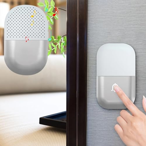 Image of Ash & Roh Digital Smart Wireless Door Bell Waterproof with Receivers 200m Range Colorful Lights Easy Plug & Play Installation Perfect for House, Villa, Office & Shops (Silver One Bell One Receivers)